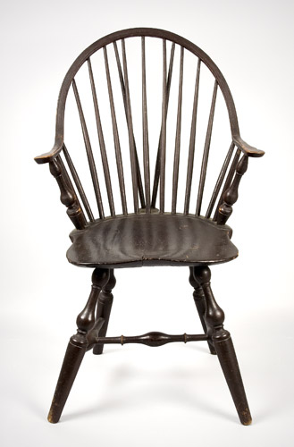 Antique Continuous-Arm Brace-Back Windsor Chair, Bulbous Turnings, Image 1